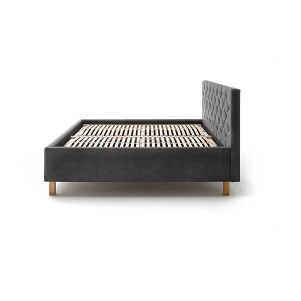 Sötétszürke kárpitozott ágyneműtartós franciaágy ágyráccsal 180x200 cm San Remo – Meise Möbel-image-4