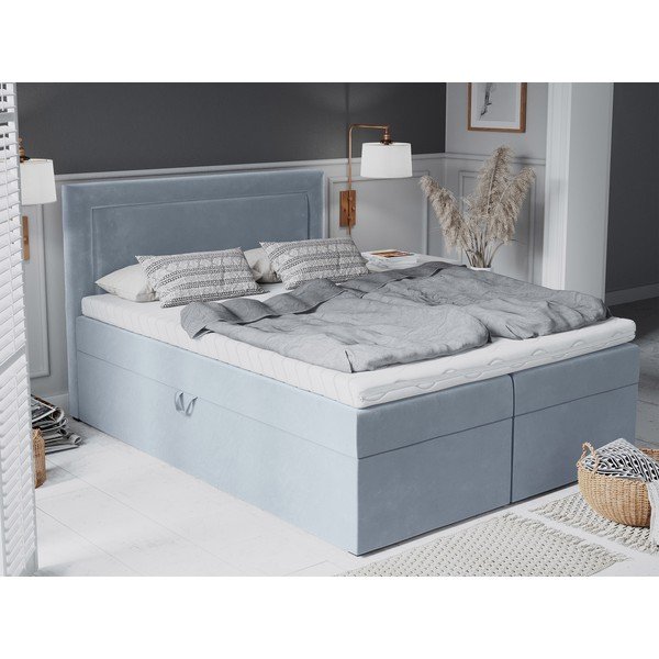 Világoskék boxspring ágy tárolóhellyel 180x200 cm Yucca – Mazzini Beds-image-1