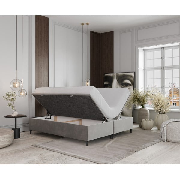 Világosszürke kárpitozott ágyneműtartós franciaágy 140x200 cm Tate – Maison de Rêve-image-2