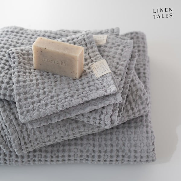 Világosszürke fürdőlepedő 100x140 cm Honeycomb – Linen Tales