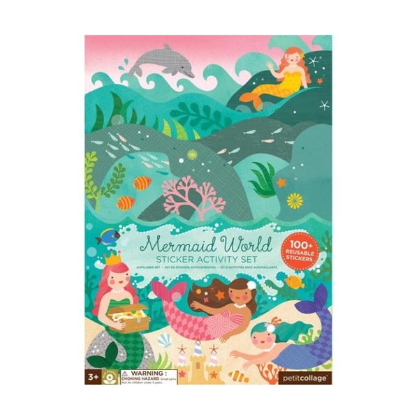 Mermaid World összehajtható tábla újra felhasználható matricákkal - Petit collage