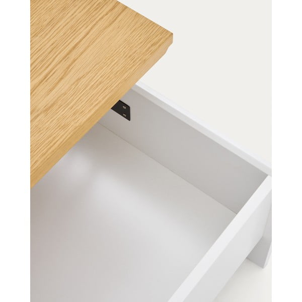 Fehér-natúr színű dohányzóasztal tölgyfa dekorral 60x110 cm Abilen – Kave Home-image-4