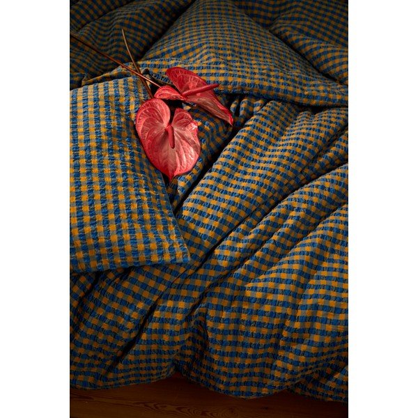 Okkersárga-kék egyszemélyes krepp ágyneműhuzat 140x200 cm Bæk&Bølge – JUNA-image-3