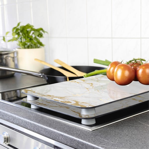 Fehér-aranyszínű edzett üveg tűzhely fedőlap szett 2 db-os 30x52 cm Marble – Wenko-image-1