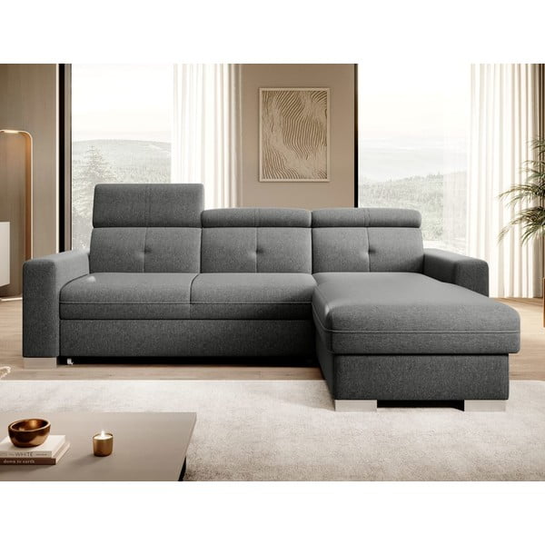 Szürke kinyitható-tárolóhelyes sarokkanapé (jobb oldali-heverő résszel) Fresia – ELTAP-image-1