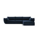 Sötétkék bársony sarokkanapé (jobb oldali-heverő résszel) Vanda – Mazzini Sofas