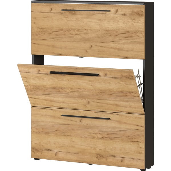 Sötétszürke billenő fiókos cipőtartó tölgyfa dekorral Wildomar - Germania-image-2