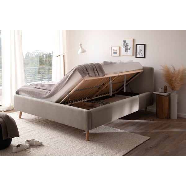 Szürkésbarna kárpitozott ágyneműtartós franciaágy ágyráccsal 180x200 cm Mattis – Meise Möbel-image-4