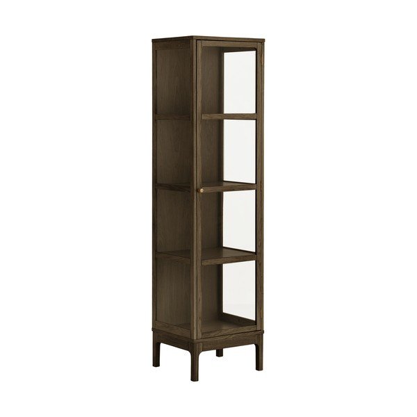 Sötétbarna tálalószekrény tölgyfa dekorral 47x180x40 cm Zamora – House Nordic