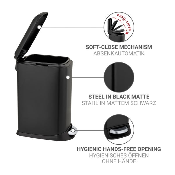 Matt fekete acél pedálos szemetes 12 l Design – Wenko-image-4