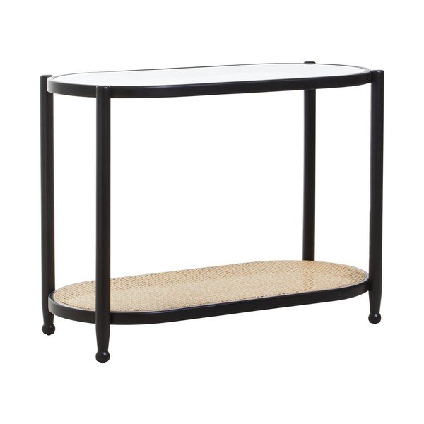 Fekete-natúr színű konzolasztal üveg asztallappal 49x100 cm Cebu – Premier Housewares