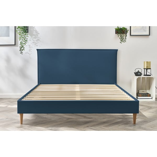 Kék kárpitozott franciaágy ágyráccsal 180x200 cm Sary – Bobochic Paris-image-1