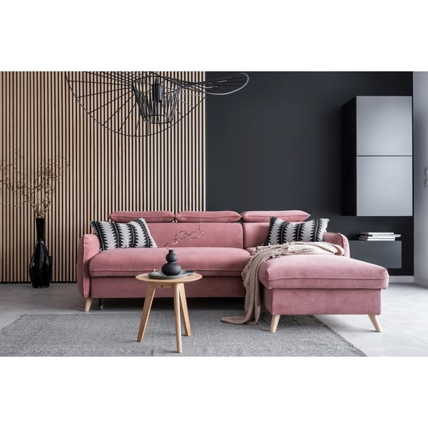 Világos rózsaszín bársony kinyitható sarokkanapé (jobb oldali) Sweet Harmony – Miuform-image-1