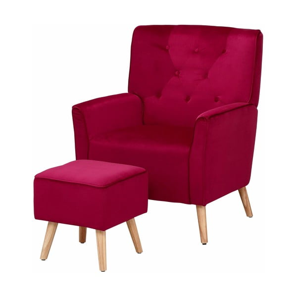 Jessie bársony vörös fotel lábtartóval - Støraa