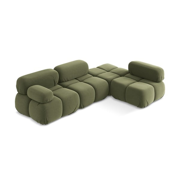 Világoszöld bársony moduláris sarokkanapé (jobb oldali) Lokua – Makamii-image-2