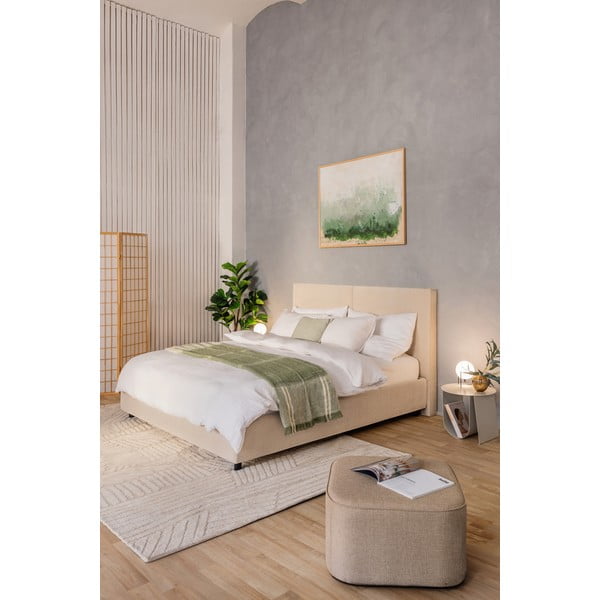 Bézs kárpitozott ágyneműtartós franciaágy ágyráccsal 180x200 cm Myra Bold – Bonami Selection-image-1