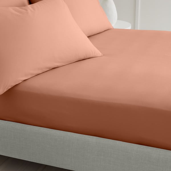 Terrakotta színű gumis pamut-perkál lepedő 90x190 cm Cotton Percale – Bianca-image-2