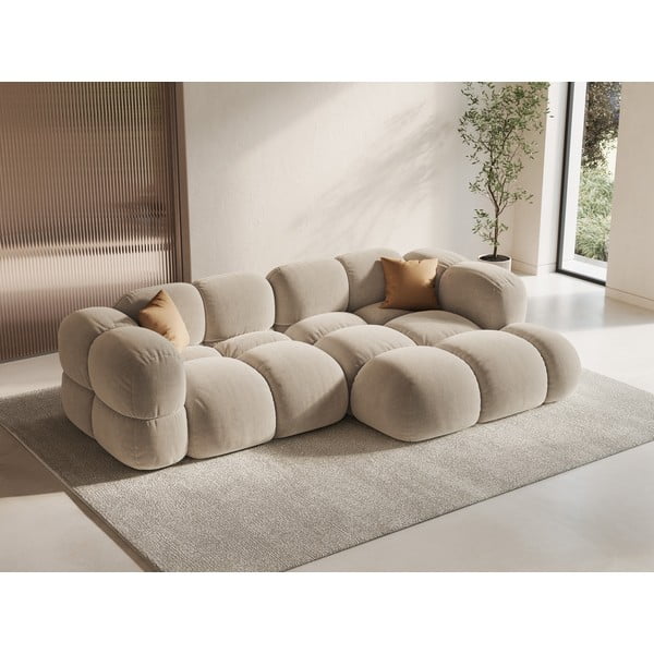 Bézs bársony sarokkanapé (jobb oldali-heverő résszel) Loretto – Cosmopolitan Design-image-1