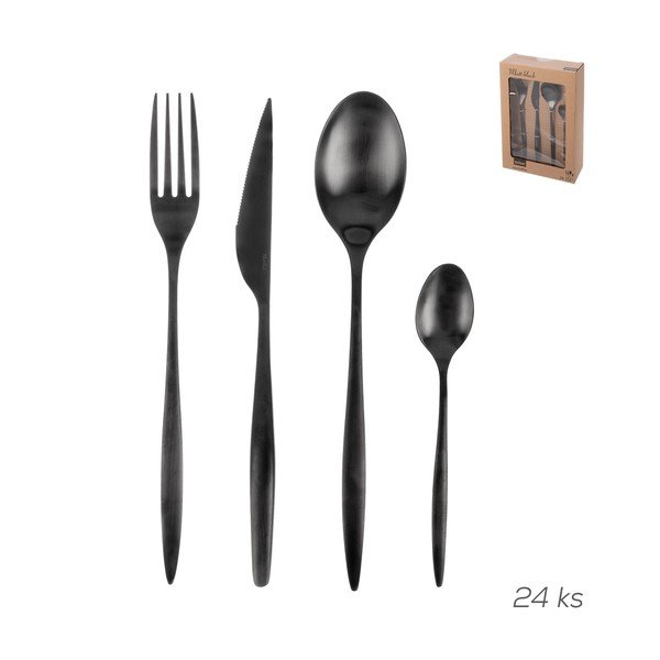 Fekete rozsdamentes acél evőeszköz készlet 24 db-os – Orion-image-3