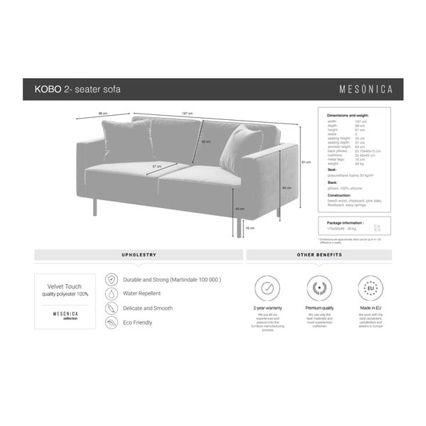 Zöld bársony kanapé 167 cm Kobo – MESONICA-image-4