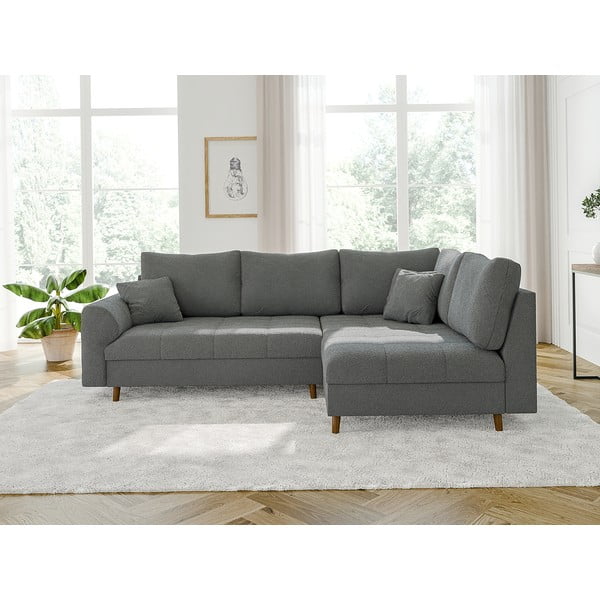 Szürke buklé sarokkanapé (jobb oldali-L alakú) Ariella – Ropez-image-1