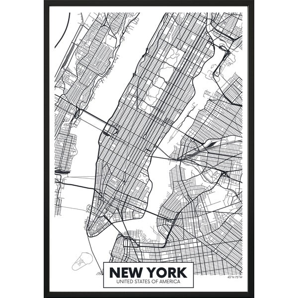 MAP/NEWYORK keretezett fali kép, 70 x 100 cm
