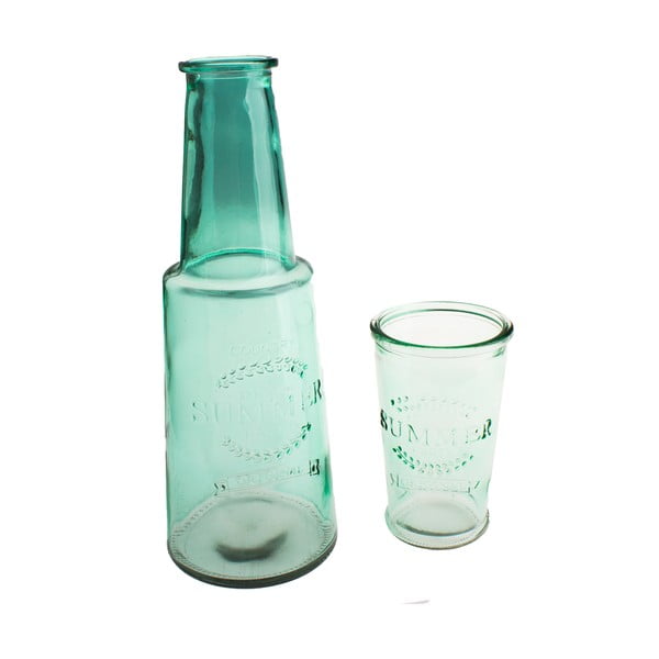 Zöld üveg kancsó pohárral, 800 ml - Dakls