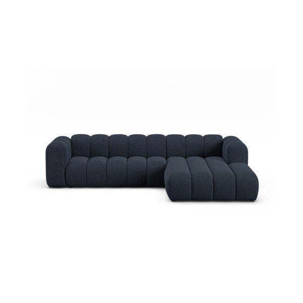 Sötétkék zsenília sarokkanapé (jobb oldali-heverő résszel) Lupine – Micadoni 