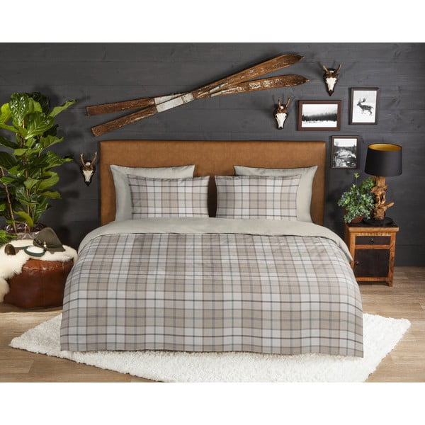 Világosbarna egyszemélyes hosszabbított flanel ágyneműhuzat 140x220 cm Bernardus – Good Morning-image-1