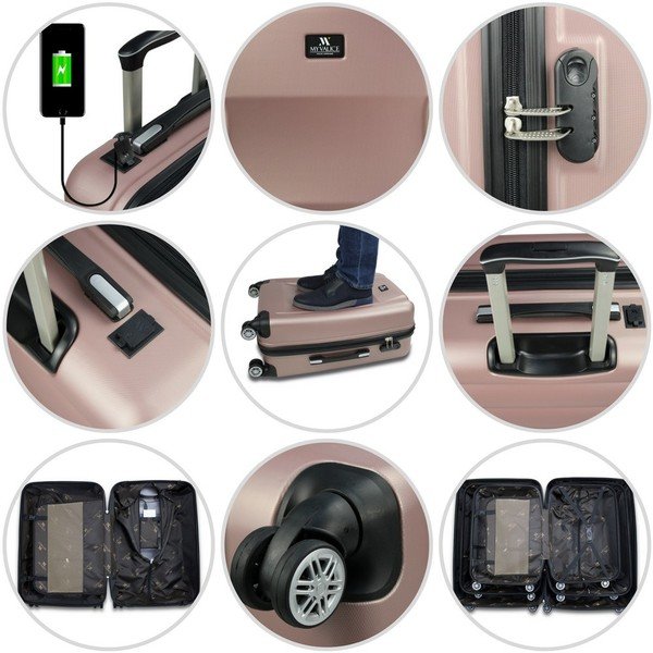 LASSO Large & Medium 2 rózsaszín görgős bőrönd USB csatlakozóval - My Valice-image-4