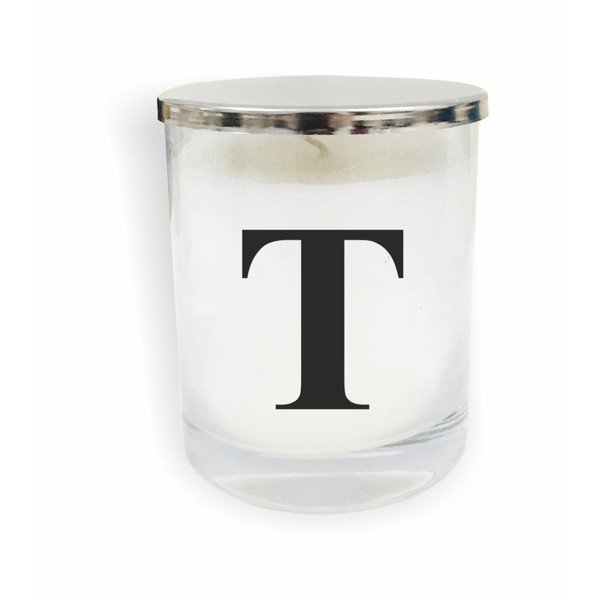 Monogram Glass Candle T fehér-fekete gyertya - North Carolina Scandinavian Home Decors
