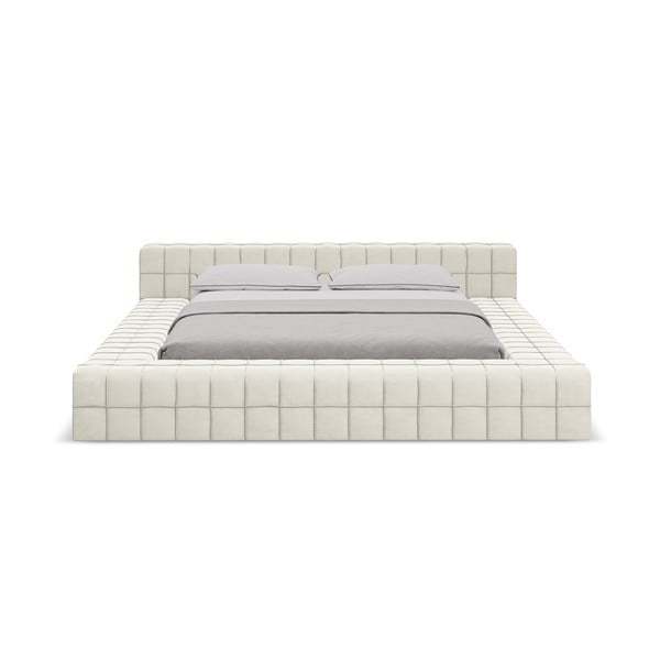 Krémszínű kárpitozott franciaágy ágyráccsal 160x200 cm Akela – Makamii-image-2