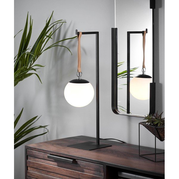Fekete fém asztali lámpa műanyag búrával (magasság 60 cm) Monteiro – Kave Home-image-1