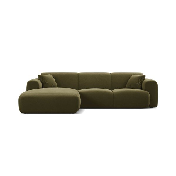 Khaki bársony sarokkanapé (bal oldali-heverő résszel) Molino – Micadoni 