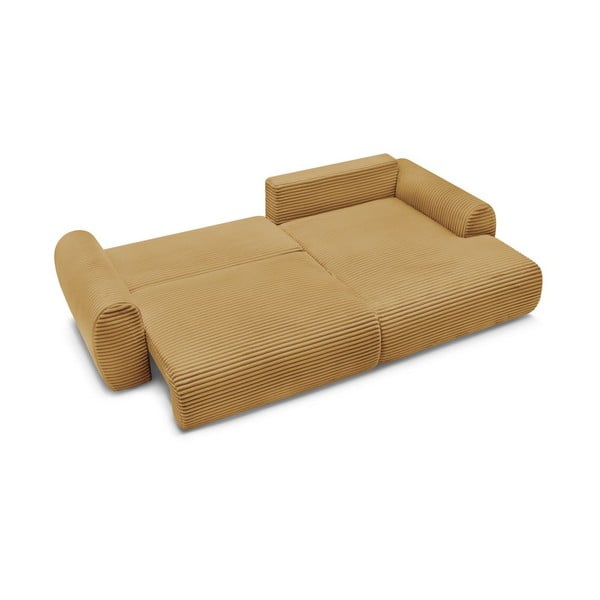 Mustársárga kordbársony kinyitható sarokkanapé (jobb oldali) Lucien – Bobochic Paris-image-4