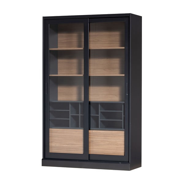 Fekete-natúr színű borovi fenyő tálalószekrény tolóajtóval 125x200 cm James – WOOOD-image-2