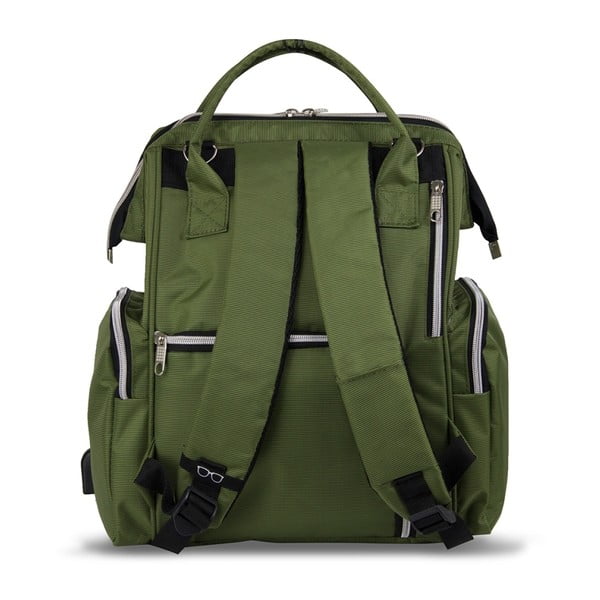 HAPPY MOM Baby Care Backpack zöld hátizsák anyukáknak USB csatlakozóval - My Valice-image-2