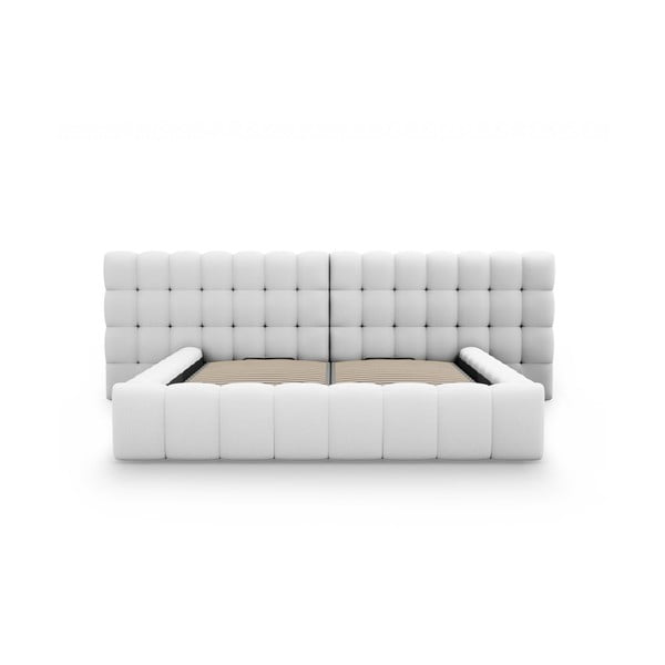 Világosszürke kárpitozott ágyneműtartós franciaágy ágyráccsal 200x200 cm Mamaia – Micadoni Home-image-4