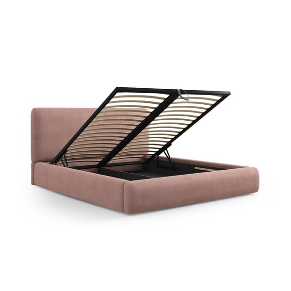 Rózsaszín kárpitozott ágyneműtartós franciaágy ágyráccsal 160x200 cm Colonel – Cosmopolitan Design-image-2