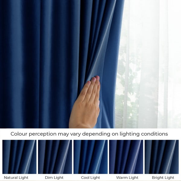 Sötétkék bársony dimout (részleges sötétítő) függöny 140x245 cm Eyelets – Restilo-image-4