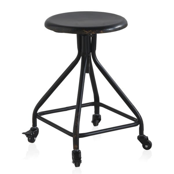 Industrial Style fekete, gurulós, állítható magasságú fém szék - Geese