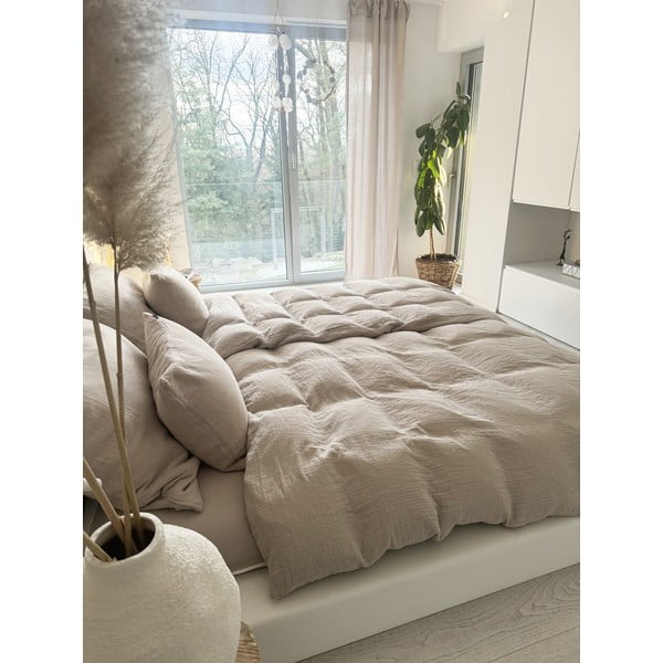 Bézs egyszemélyes muszlin ágyneműhuzat 135x200 cm Plain Muslin – Butter Kings-image-2