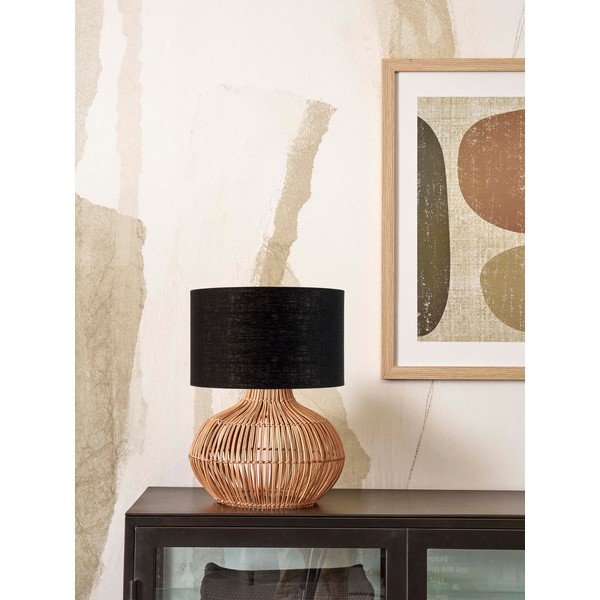 Fekete-natúr színű asztali lámpa textil búrával (magasság 48 cm) Kalahari – Good&Mojo-image-1