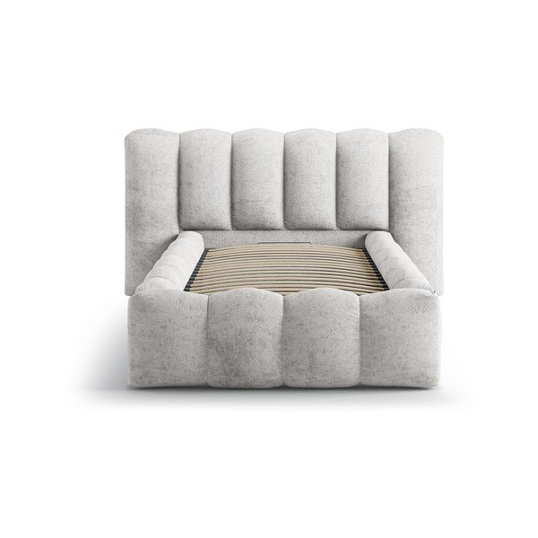 Szürke kárpitozott ágyneműtartós egyszemélyes ágy ágyráccsal 90x200 cm Lupine – Micadoni -image-3