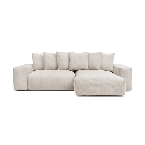 Krémszínű kordbársony kinyitható-tárolóhelyes sarokkanapé Voltaire – Bobochic Paris