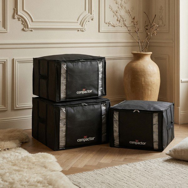 Fekete vákuumos műanyag tárolódoboz szett 3 db-os 42x40x25 cm Black Edition – Compactor-image-1