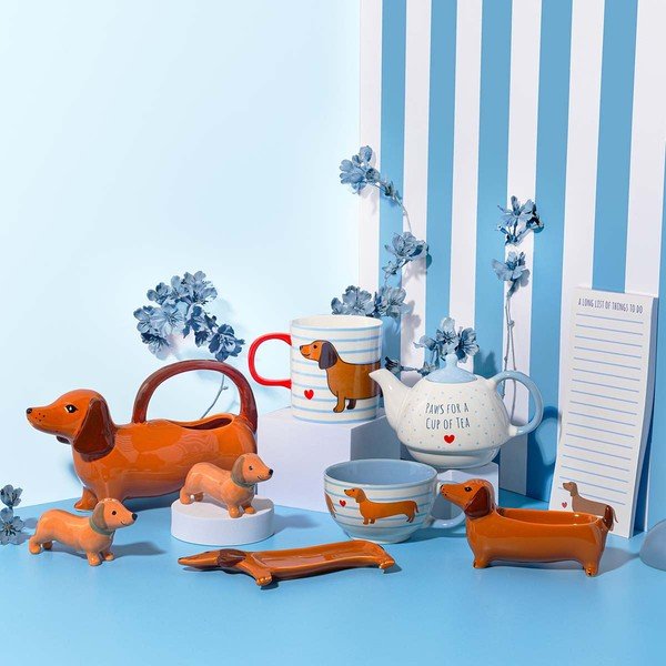 Kék-barna porcelán bögre 300 ml Sausage Dog – Sass & Belle-image-4