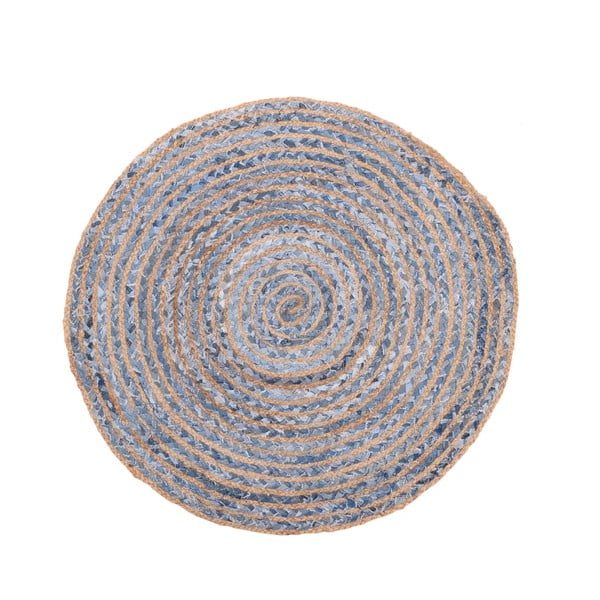 Kék kerek szőnyeg jutából és pamutból, ⌀ 90 cm - InArt