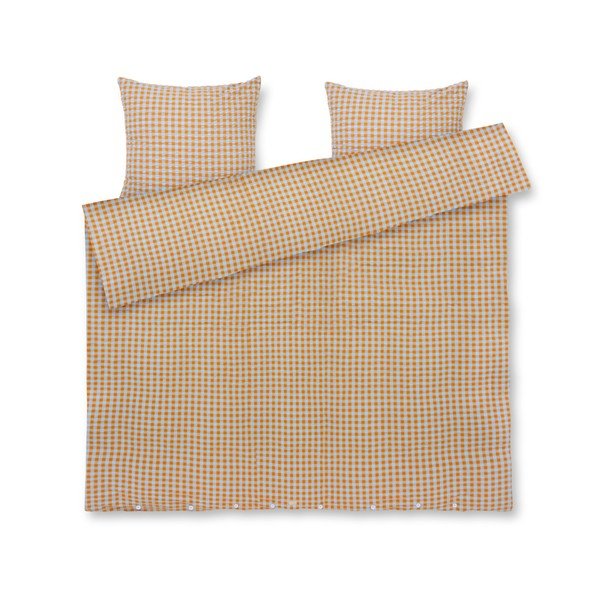 Okkersárga-világoskék kétszemélyes-hosszabbított krepp ágyneműhuzat 200x220 cm Bæk&Bølge – JUNA