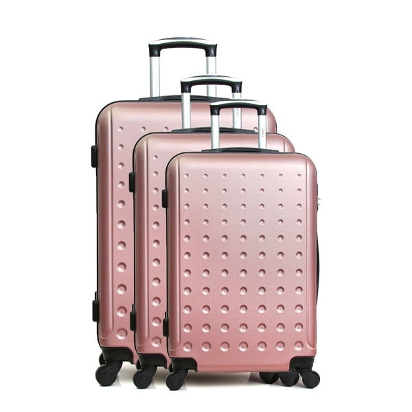 Taurus 3 db-os rózsaszín gurulós bőrönd szett - Hero